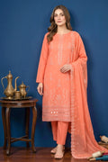 Soft Salmon Orange – Premium Unstitched Embroidered Lawn 3PC Dress with Chiffon Dupatta