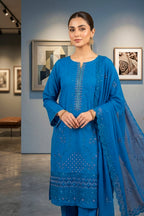 Cerulean Blue – Premium Unstitched Embroidered Lawn 3PC Dress with Lawn Dupatta