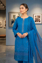 Cerulean Blue – Premium Unstitched Embroidered Lawn 3PC Dress with Lawn Dupatta