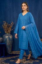 Sky Blue – Premium Unstitched Embroidered Lawn 3PC Dress with Chiffon Dupatta