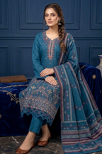 Medium Teal – Premium Unstitched Embroidered Lawn 3PC Dress with Lawn Dupatta