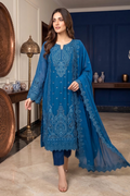 Turquoise Teal Edit Luxury Embroidered Chiffon 3PC Kurta Set
