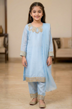 Powder Blue – Kids Luxury Silk 3PC Dress