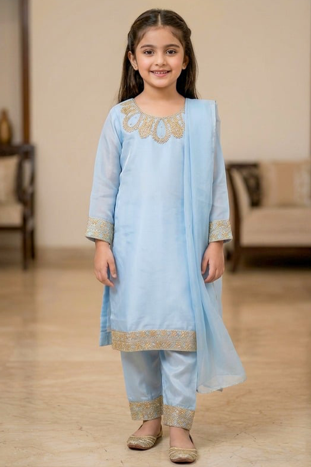 Powder Blue – Kids Luxury Silk 3PC Dress