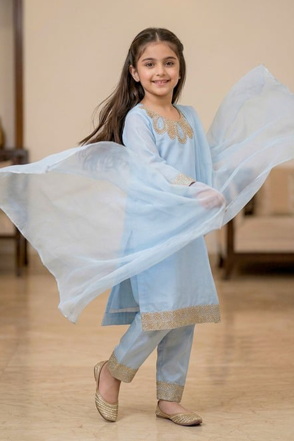 Powder Blue – Kids Luxury Silk 3PC Dress