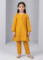 Girls Mustard Embroidered Kurta Set with Trousers