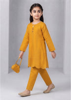 Girls Mustard Embroidered Kurta Set with Trousers