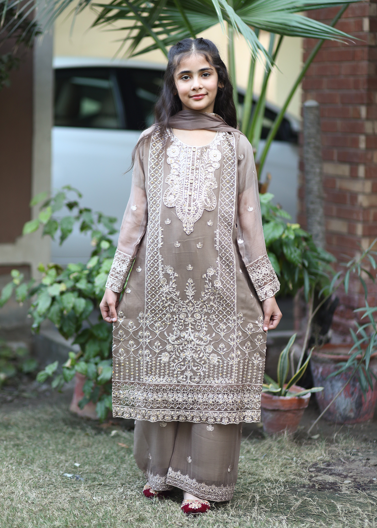 Girls brown wedding outfit 3 piece suit